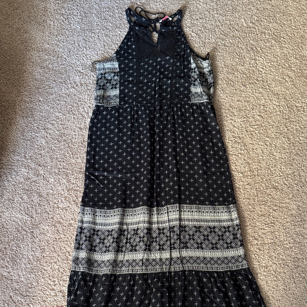 Black Patterned Halter Maxi Dress with Contrast Borders
